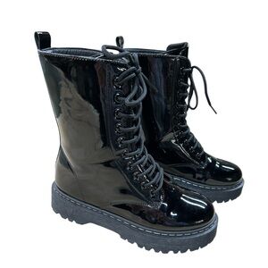 Unilady Round Toe Lace Up Patent Leather Combat Boots Size 8.5 NWOT